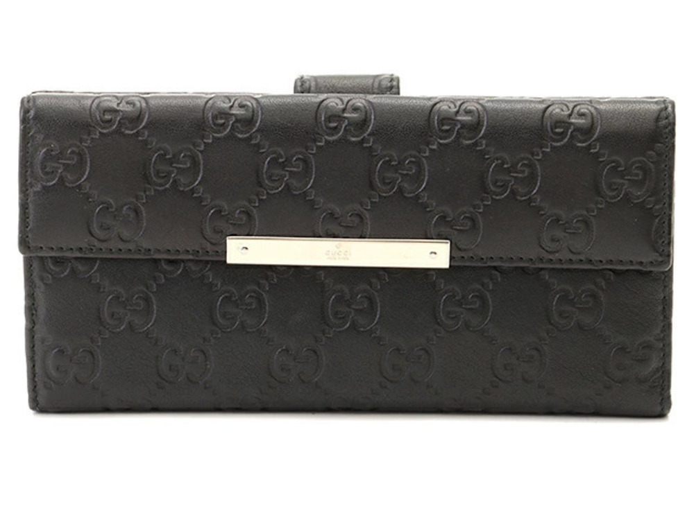 Gucci Guccissima Double Snap Long Wallet Black Leather